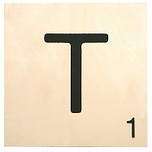 Houten Bordje 10x10x0.5cm - T - Zwarte Letter/Woordwaarde - Onbehandeld - Onderzetter/Homedeco