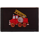 Zwarte klittenbandportemonnee 12x9cm - Applicatie Brandweerauto met Ladder 7x7cm