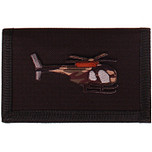 Zwarte klittenbandportemonnee 12x9cm - Applicatie Legerhelikopter camouflage 7x4cm