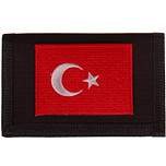 Zwarte klittenbandportemonnee 12x9cm - Applicatie 8x6cm vlag Turkije