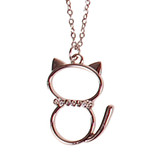 Kinderketting RVS Zilverkleurig 45cm - Hangertje Poesje met Strass steentjes Zilverkleurig 2,5cm