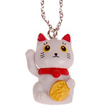 Ketting RVS Zilverkleurig 55cm - Hangertje 3D Maneki Neko / Gelukskat Hars 3x1,5cm