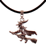 Veterketting Zwart Fluweel - Zilverkleurige Sluiting - 45cm - Hangertje Heks op Bezem Zilverkleurig 3x3,5cm 