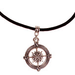 Veterketting Zwart Fluweel - Zilverkleurige Sluiting - 45cm - Hangertje Windroos/Kompas Zilverkleurig 2,5cm