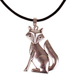 Veterketting Zwart Fluweel - Zilverkleurige Sluiting - 45cm - Hanger Grote Vos Zilverkleurig 5x4cm 