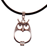 Veterketting Zwart Fluweel - Zilverkleurige Sluiting - 45cm - Hangertje Uil Zilverkleurig 3,5x2cm 