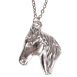 Kinderketting Zilverkleurig 45cm - Hangertje Paardenhoofd zilverkleurig 2,8x2,3cm