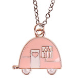 Kinderketting Zilverkleurig 45cm - Hangertje Caravan roze zilverkleurig geëmailleerd 2cm