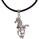 Veterketting Zwart Fluweel - Zilverkleurige Sluiting - 45cm - Hanger Paard zilverkleurig 4x2,5cm