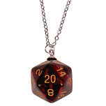Kinderketting Zilverkleurig 45cm - Hanger DnD D20 dobbelsteen zwart/rood 2,5cm