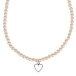 Parelketting Ivoorkleurige Imitatie Parels 6mm - Kindermaat - Hangertje Hartje zilverkleurig 1,2cm
