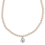 Parelketting Ivoorkleurige Imitatie Parels 6mm - Kindermaat - Hangertje Klavertje vier zilverkleurig 1,5cm