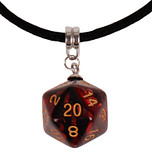Veterketting Zwart Fluweel - Zilverkleurige Sluiting - 45cm - Hanger DnD D20 dobbelsteen zwart/rood 2,5cm