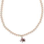 Parelketting Ivoorkleurige Imitatie Parels 6mm - Kindermaat - Hangertje Olifant zilverkleurig 1,5cm