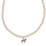 Parelketting Ivoorkleurige Imitatie Parels 6mm - Kindermaat - Hangertje Huilende Wolf zilverkleurig 1,8cm