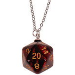 Ketting Zilverkleurig 55cm - Hanger DnD D20 dobbelsteen zwart/rood 2,5cm
