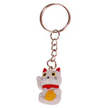Sleutelhanger - Zilverkleurige Sleutelring -  Hangertje 3D Maneki Neko / Gelukskat Hars 3x1,5cm