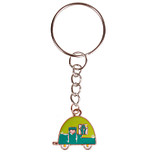 Sleutelhanger/Tashangertje - Zilverkleurige Sleutelring - Hangertje Caravan blauw/groen zilverkleurig geëmailleerd 2cm