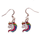 Oorbellen Zilverkleurig - Hangertjes Emaille Eenhoorn Zilverkleurig 1,5cm 