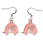 Oorbellen Zilverkleurig - Hangertje Caravan roze zilverkleurig geëmailleerd 2cm