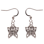 Oorbellen Zilverkleurig - Hangertje Vlinder zilverkleurig 1,2cm