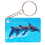 Sleutelhanger 6x4cm - 3 Dolfijnen in sprong Gespiegeld