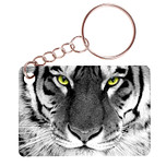 Sleutelhanger 6x4cm - Tijgerkop Zwart/Wit met gekleurde Ogen