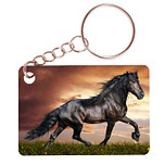 Sleutelhanger 6x4cm - Zwart paard - Fries Paard op bruine achtergrond