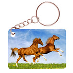 Sleutelhanger 6x4cm - Bruine Paarden Fris in Weide