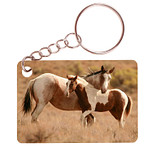 Sleutelhanger 6x4cm - Paarden Paint Merrie met Veulen Bruin gevlekt