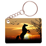 Sleutelhanger 6x4cm - Paard Steigerend in Bos Sunset