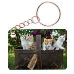 Sleutelhanger 6x4cm - Mand met Kittens in Tuin
