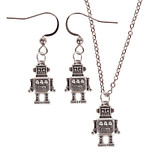 Set - Ketting 55cm - Oorbellen Zilverkleurig - Hangertje Robot zilverkleurig 2cm