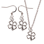 Set - Kinderketting 45cm - Oorbellen Zilverkleurig - Hangertje Klavertje vier zilverkleurig 1,5cm