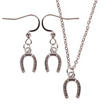 Set - Kinderketting 45cm - Oorbellen Zilverkleurig - Hangertje Hoefijzer zilverkleurig 1cm
