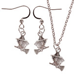 Set - Kinderketting 45cm - Oorbellen Zilverkleurig - Hangertje Heksje zilverkleurig 1,5cm