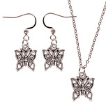 Set - Kinderketting 45cm - Oorbellen Zilverkleurig - Hangertje Vlinder zilverkleurig 1,2cm