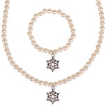 Set - Kinderketting en armbandje - ivoorkleurige immitatieparels 6mm - Hangertje sneeuwvlokje zilverkleurig 1,2cm