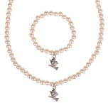 Set - Kinderketting en armbandje - ivoorkleurige immitatieparels 6mm - Hangertje Heksje zilverkleurig 1,5cm