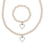 Set - Kinderketting en armbandje - ivoorkleurige immitatieparels 6mm - Hangertje Hartje zilverkleurig 1,2cm