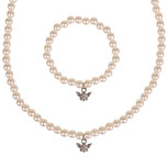 Set - Kinderketting en armbandje - ivoorkleurige immitatieparels 6mm - Hangertje Bijtje zilverkleurig 1cm