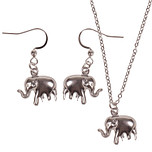 Set - Kinderketting 45cm - Oorbellen Zilverkleurig - Hangertje Olifant zilverkleurig 1,5cm