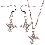Set - Ketting 55cm - Oorbellen Zilverkleurig - Hangertje Kolibrie zilverkleurig 1,8cm