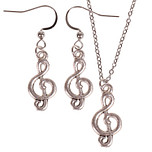 Set - Ketting 55cm - Oorbellen Zilverkleurig - Hangertje Muzieksleutel zilverkleurig 2cm