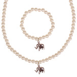 Set - Kinderketting en armbandje - ivoorkleurige immitatieparels 6mm - Hangertje Olifant zilverkleurig 1,5cm