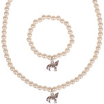 Set - Kinderketting en armbandje - ivoorkleurige immitatieparels 6mm - Hangertje Huilende Wolf zilverkleurig 1,8cm