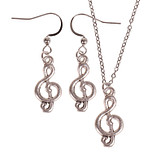 Set - Kinderketting 45cm - Oorbellen Zilverkleurig - Hangertje Muzieksleutel zilverkleurig 2cm
