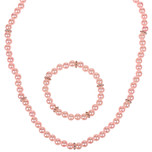 Set - Kinderketting en Kinderarmbandje - Lichtroze Imitatiepareltjes 6mm - Zilverkleurige Spacers - Elastisch