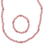 Set - Kinderketting en Kinderarmbandje - Roze gewolkte kraaltjes 6mm - Zilverkleurige Spacers - Elastisch