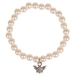 Kinderarmbandje Ivoorkleurige Imitatie Parels 6mm - Hangertje Bijtje zilverkleurig 1cm